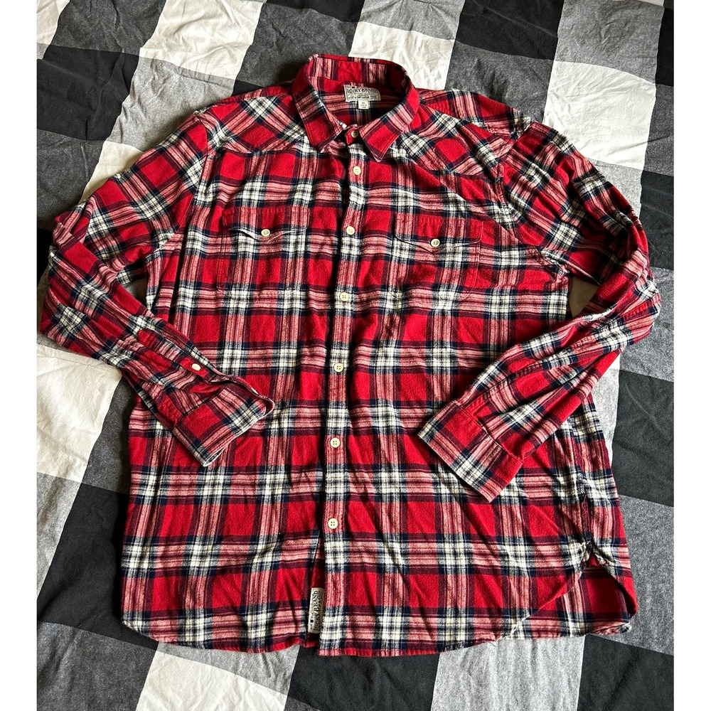 Lucky Brand Mens XL Red Blue White Plaid Flannel L/S Button Up Shirt